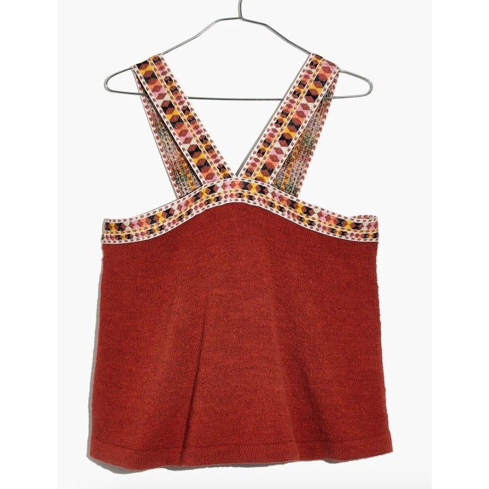 Madewell Embroidered Swing Sweater Womens Small Boho Floral Pullover orange